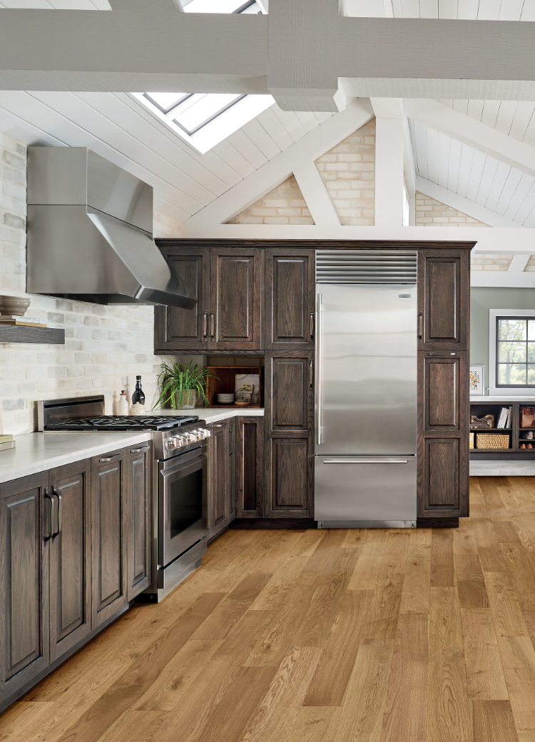 Tile backsplash in a kitchen
